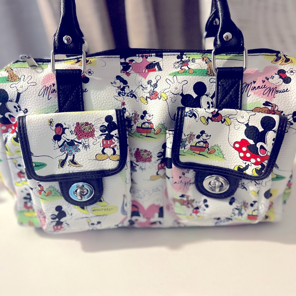 VINTAGE MICKEY & MINNIE Cartoon PURSE W/ SHORT STRAPS ( Disney park original)